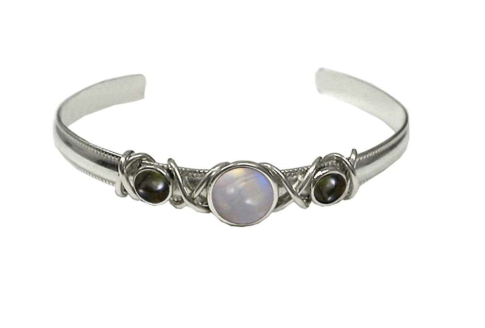 Sterling Silver Hand Made Cuff Bracelet With Rainbow Moonstone